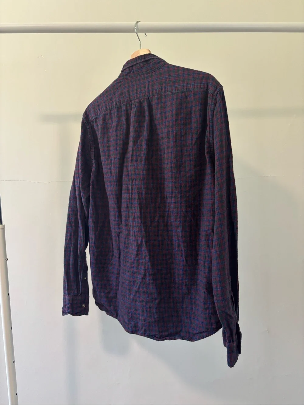 J. Crew Men’s Navy & Burgundy Plaid Cotton Button-Down Shirt | 100% cotton | L